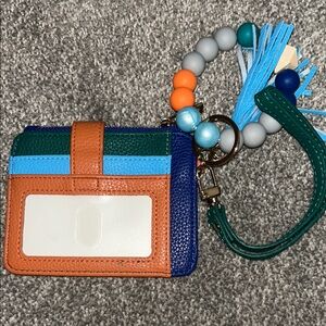 Colorful Leather Card Holder with Beaded Keychain